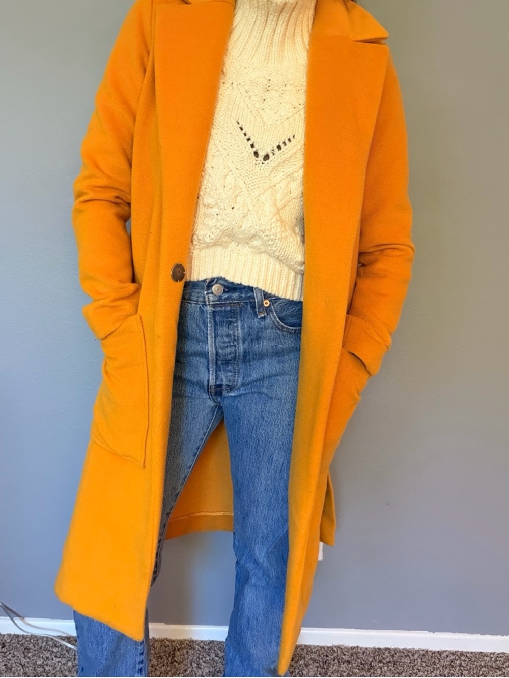 Mustard something navy coat